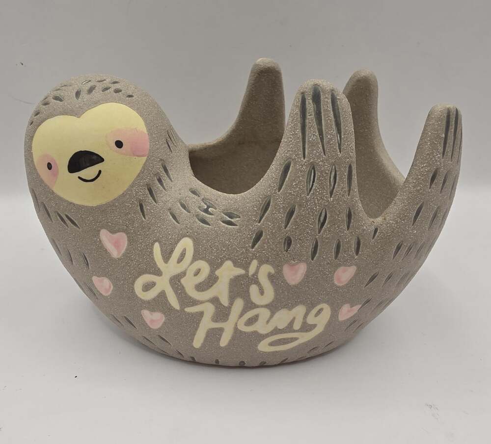Let's Hang Sloth Pot Plants Flowers 3.5x4.5" Grey Planter